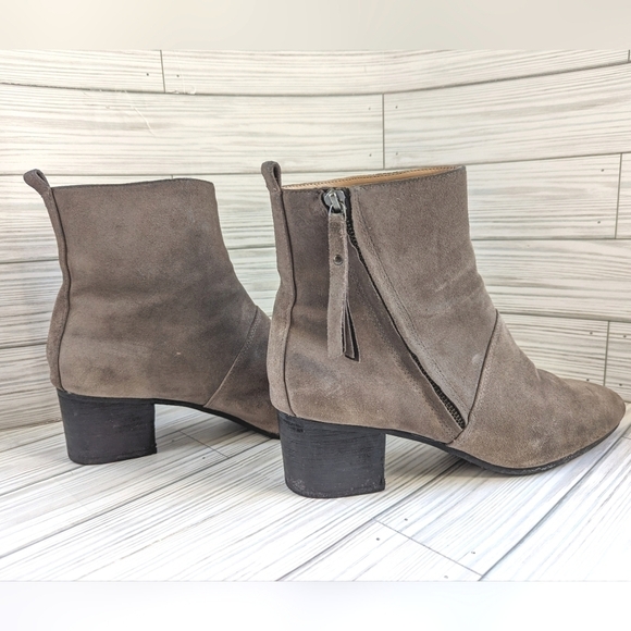 Banana Republic Stacked Heel Suede Boots with Side Zipper in Taupe Size 9.5 - Picture 4 of 10